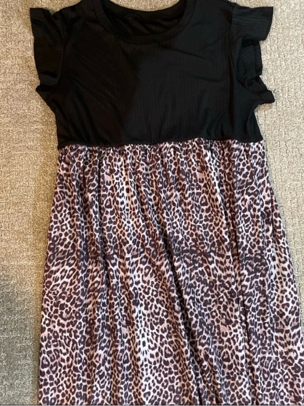 Black & Brown Leopard Maxi Dress with Flutter Sleeves